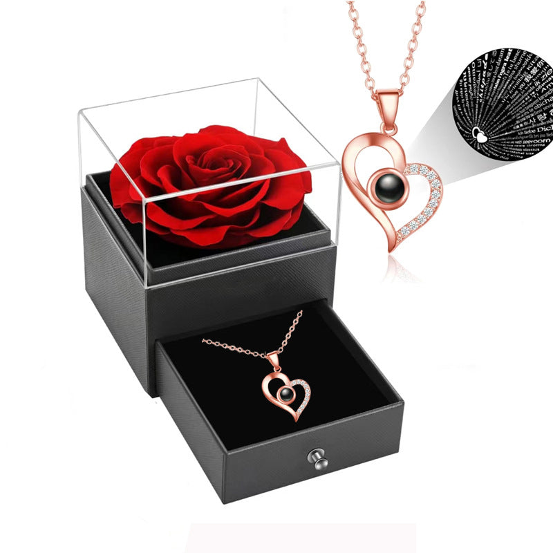 Sorprende a Mamá 💖 Collar “Te Amo” en 100 Idiomas + Rosa Eterna 🌹 | Regalo Perfecto para el Día de las Madres